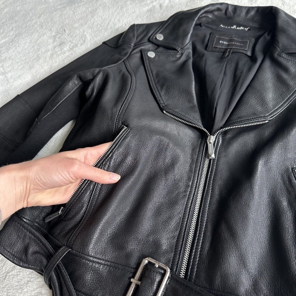 BCBG MaxAzria Womens Classic Moto Biker Leather Black Jacket orig. $598 MED. - Picture 13 of 15